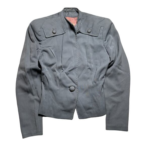 VTG Women's 40s 2 Pc Antique Blue Dress Suit Pill Box S 1940s Jacket Skirt WWII - Picture 3 of 16